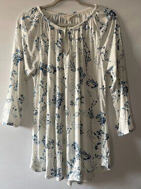 Lucky Brand Womens White Keyhole Neck Floral Boho Peasant Raglan Blouse Top 1X
